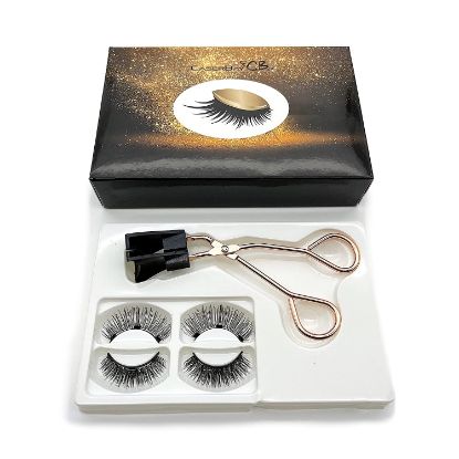 CB 2 Pairs Set 3D Reusable Triple Magnetic Eyelashes Kit Natural Dramatic Volume False Eyelash Extensions, With Magnetic Lash Curler (Set-C)