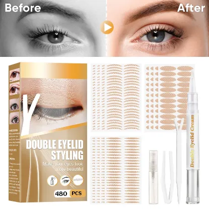 Eyelid Tape, 480 PCS Invisible Double Eyelid Stickers, Waterproof Eyelid Lifter Strips with Fork Rods & Tweezers for Hooded, Droopy, Uneven, Mono-eyelids