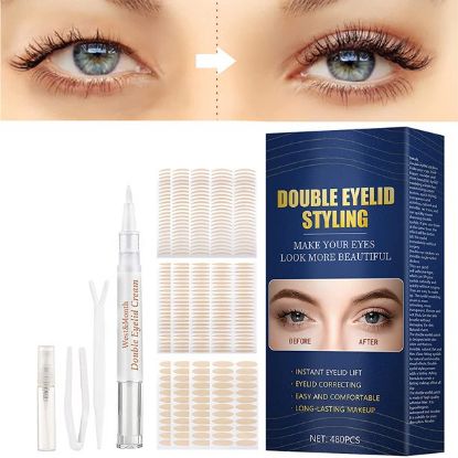 Eyelid-Tape 480Pcs-Invisible-Waterproof-Double-Eyelid-Lifter-Strips Big-Eye-Tools-for-Hooded-Droopy-Uneven-Mono-Eyelids Eyelid-Stickers-with-Fork-Rods-and-Tweezers